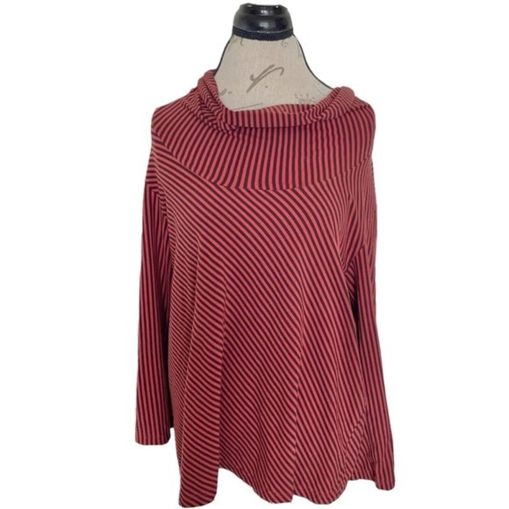 Iridium Womens Cowl Neck Blouse  Stripe Lagenlook Red Skater Punk Rock